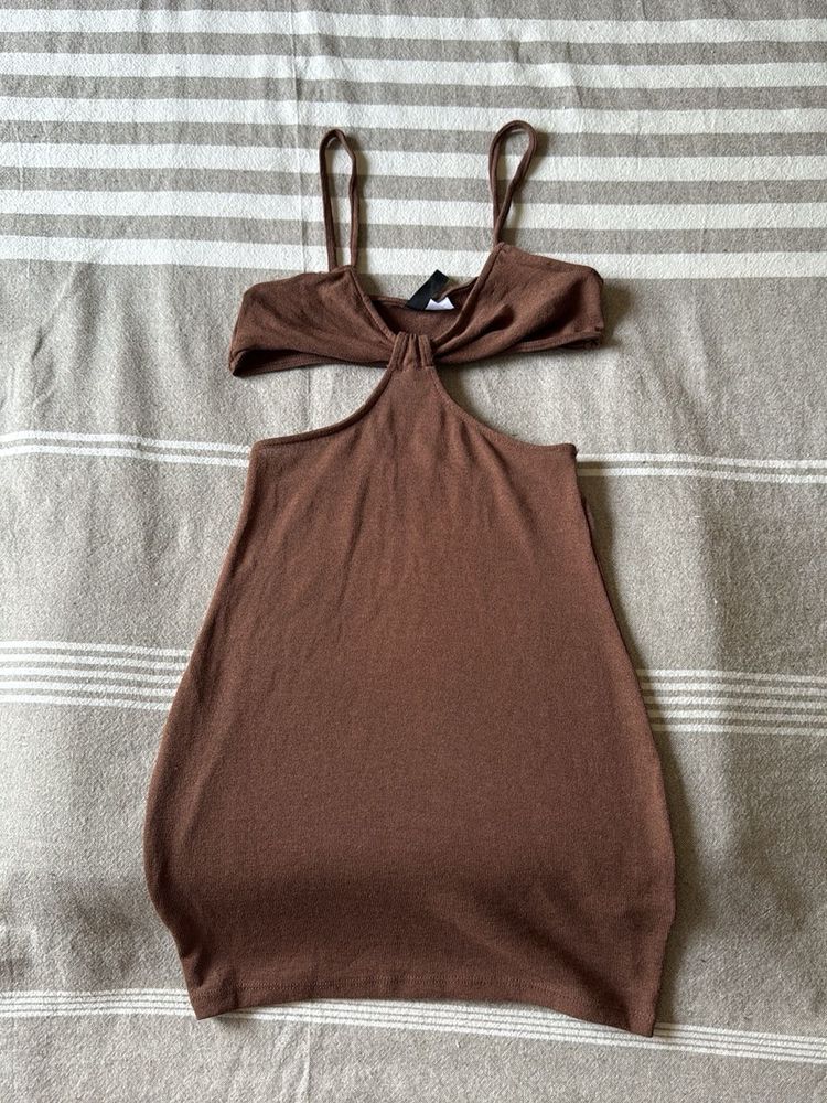 Brown Cutout Mini Dress