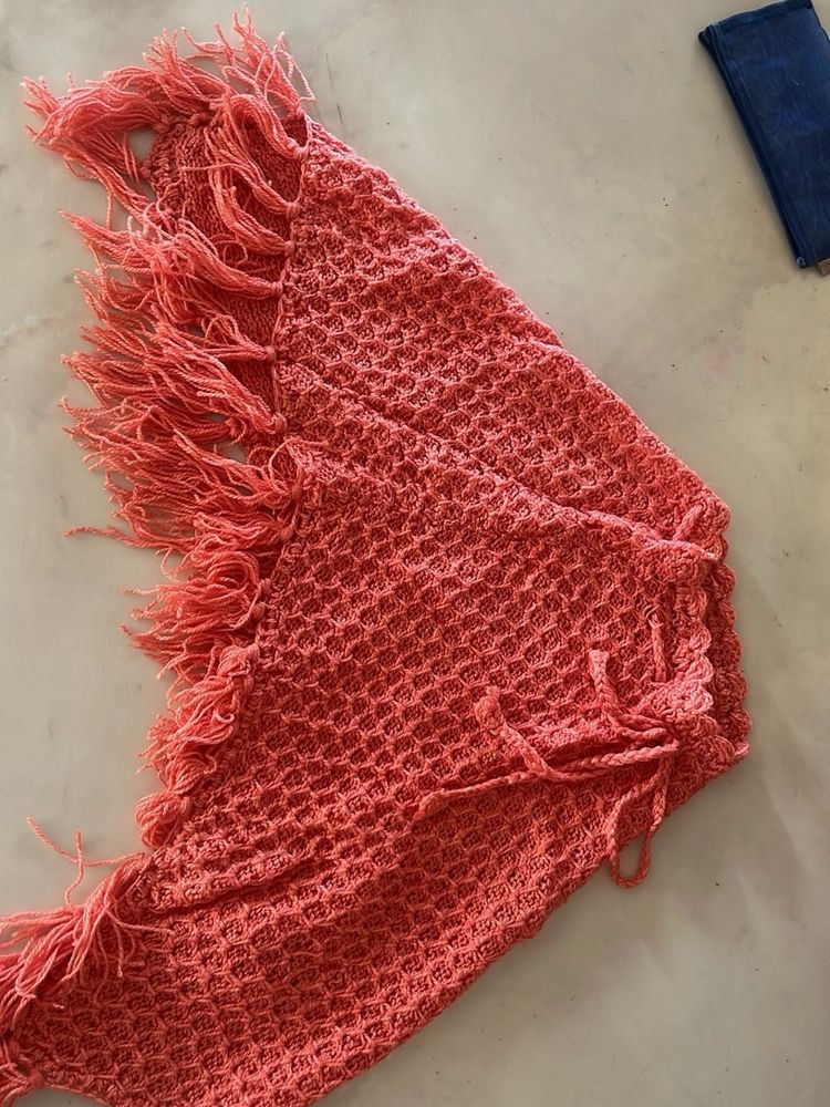 Coral Scarf with Fringe