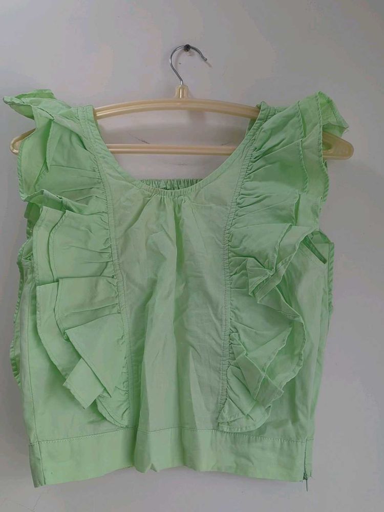 Green Ruffle Sleeveless Top