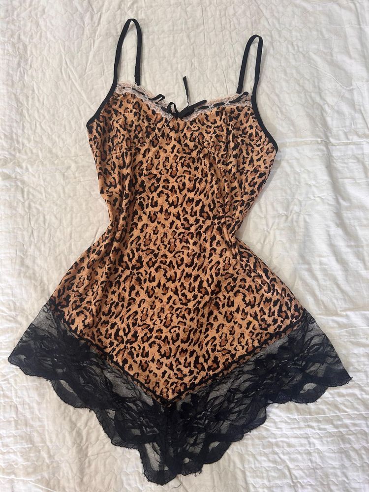 Vintage Leopard Print Lingerie Dress