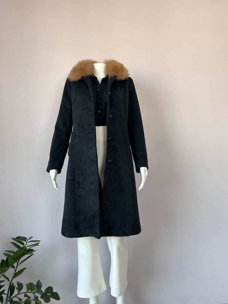 Dark Grey Fur Collar Coat