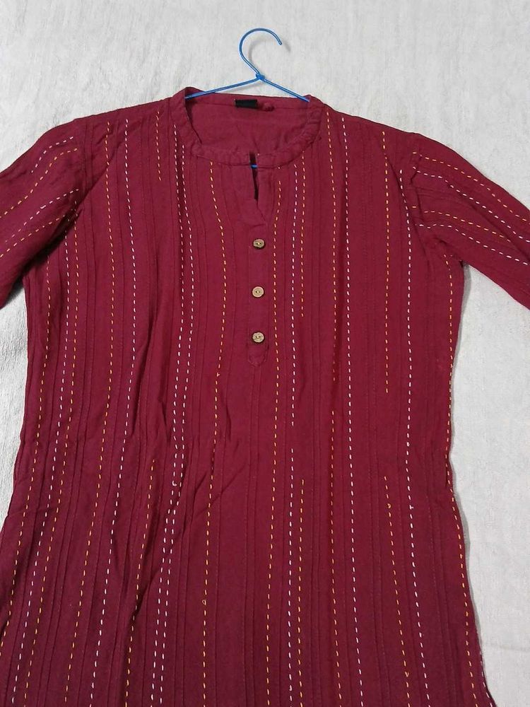 Maroon Striped Kurta