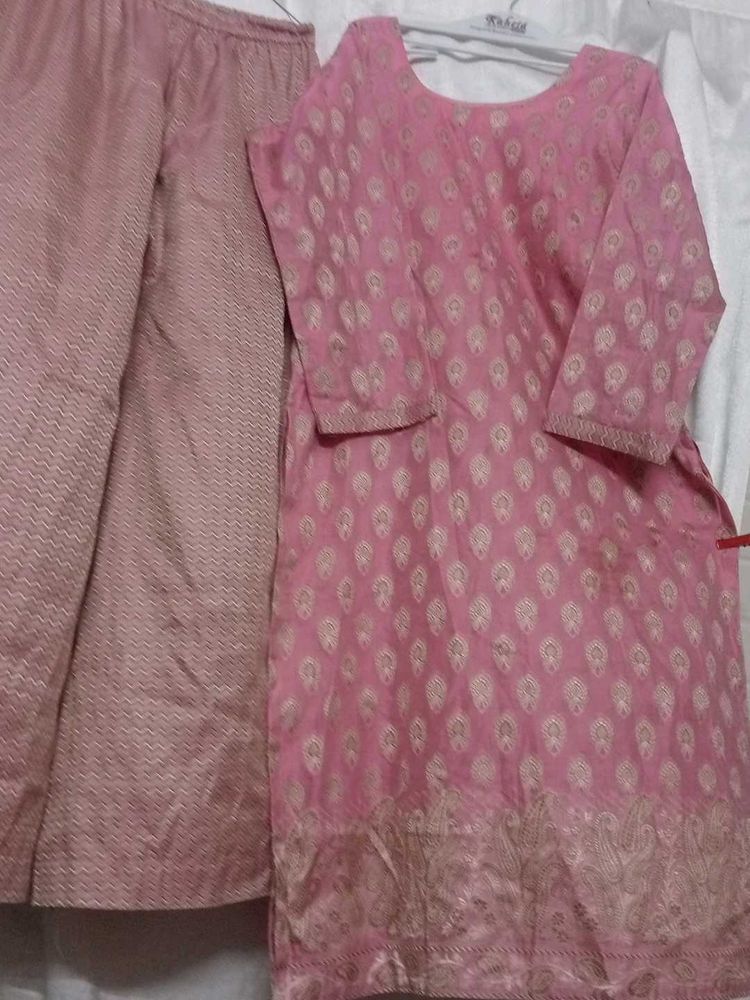 Pink Printed kurti plazo Set
