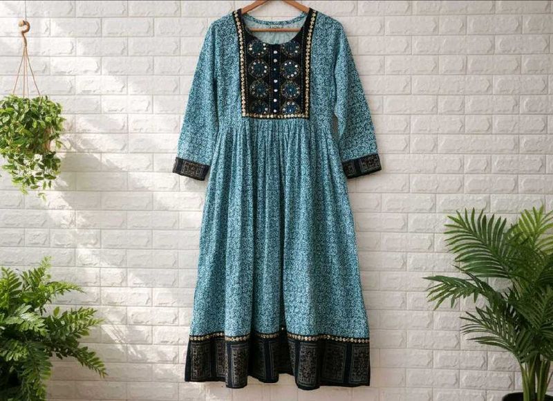 Elegant Blue Printed Kurta Dress