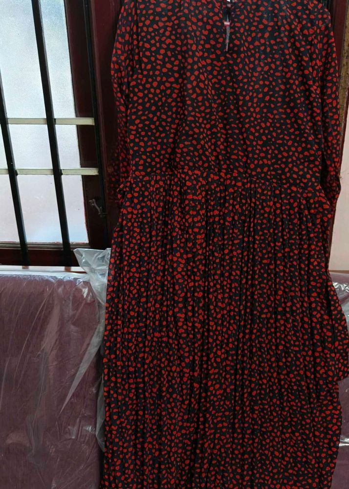 Red and Black Print Dress