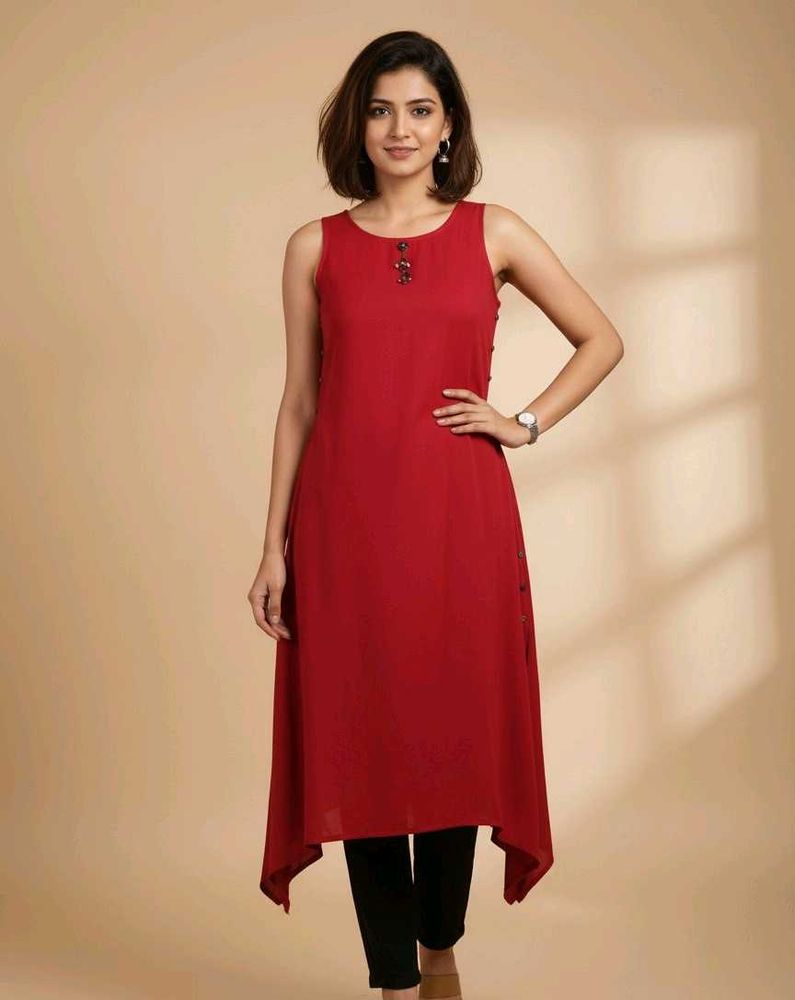 Red Sleeveless Kurta For Women