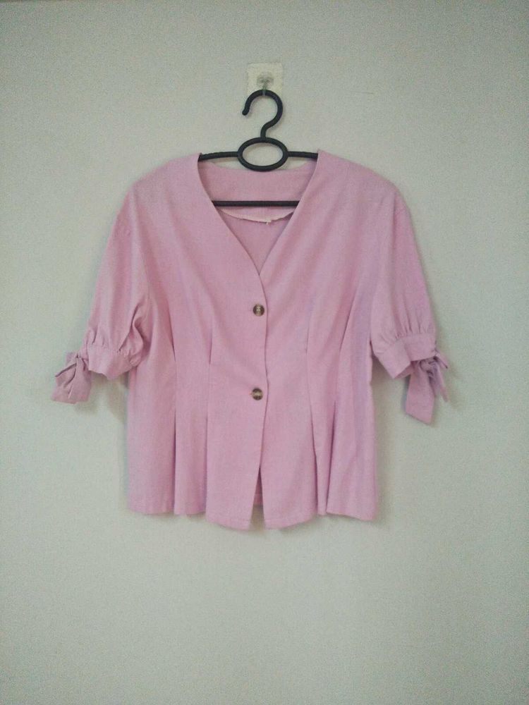 Pink Cotton-Linen Tops