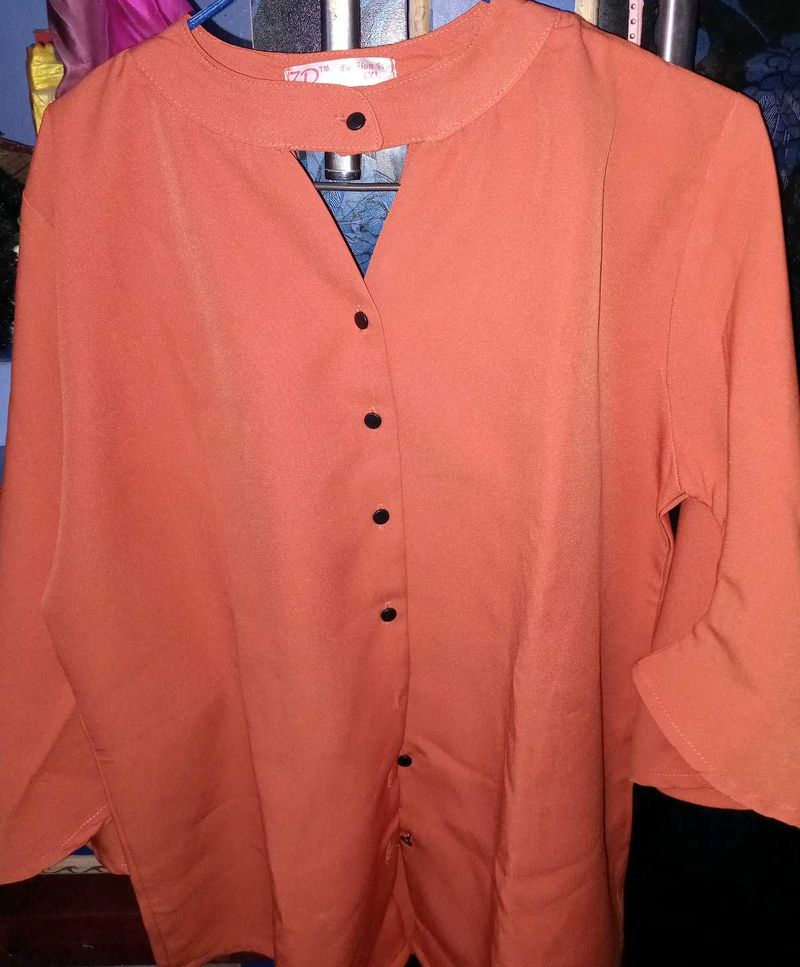 Orange Button-Down Top