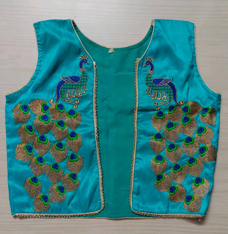 Elegant Blue Peacock Ethnic Dress With Jacket