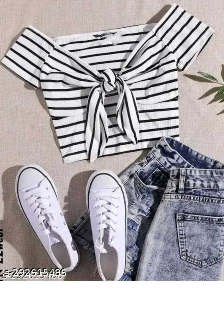 Striped Tie-Front Crop Top For Casual, Party &amp; Str