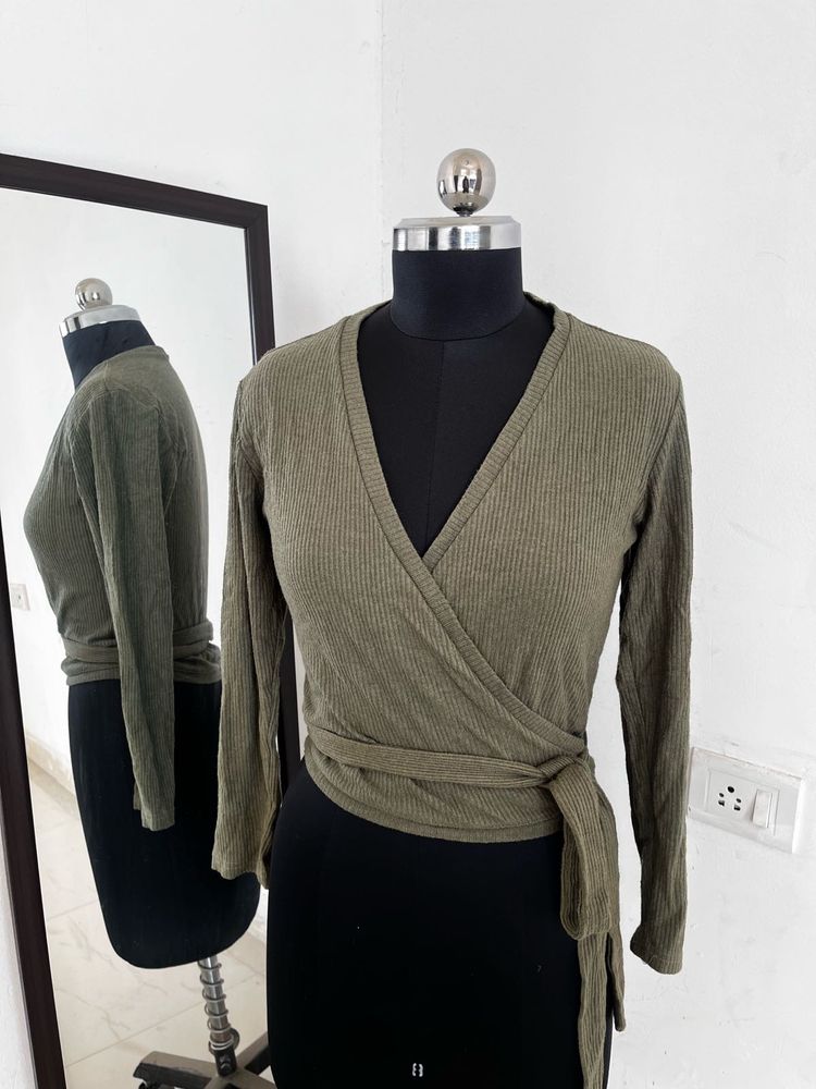 Olive Green Wrap Top - Stylish &amp; Chic