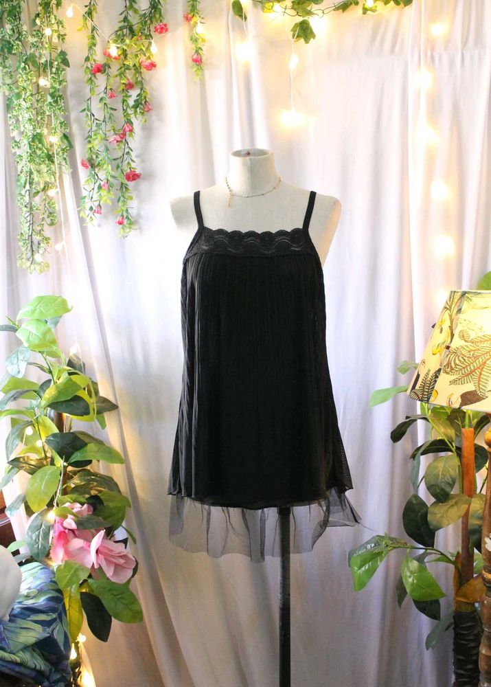 Black Lace Trim Slip Dress