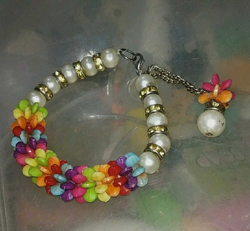 Pearl &amp; Rainbow Beaded Bracelet