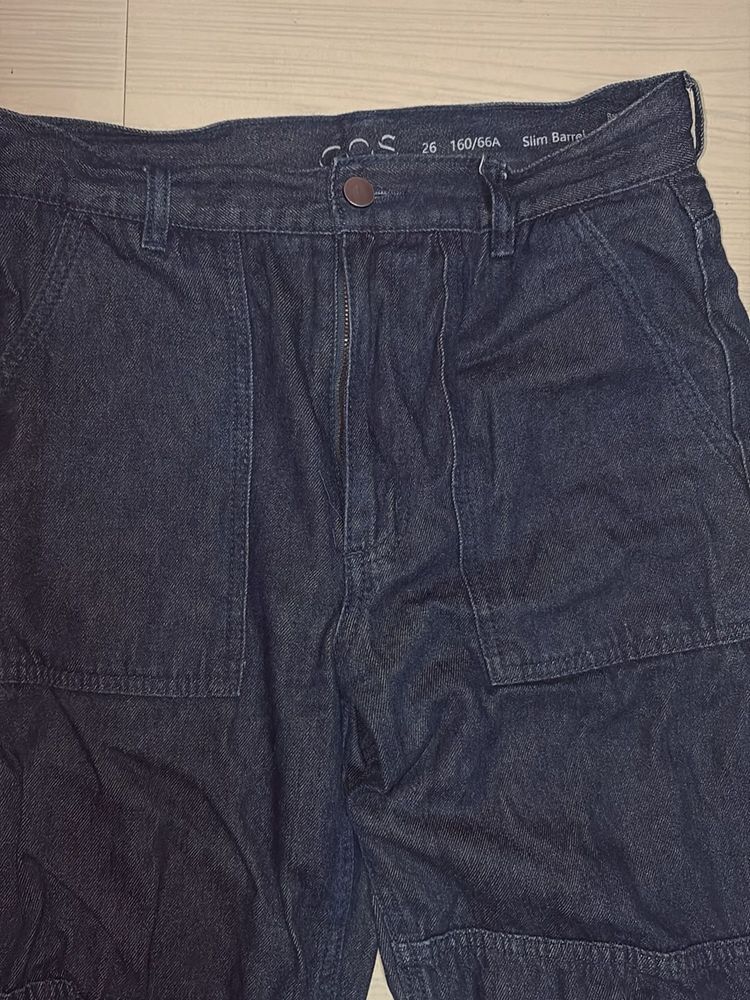 COS Dark Wash Denim Cargo Pants