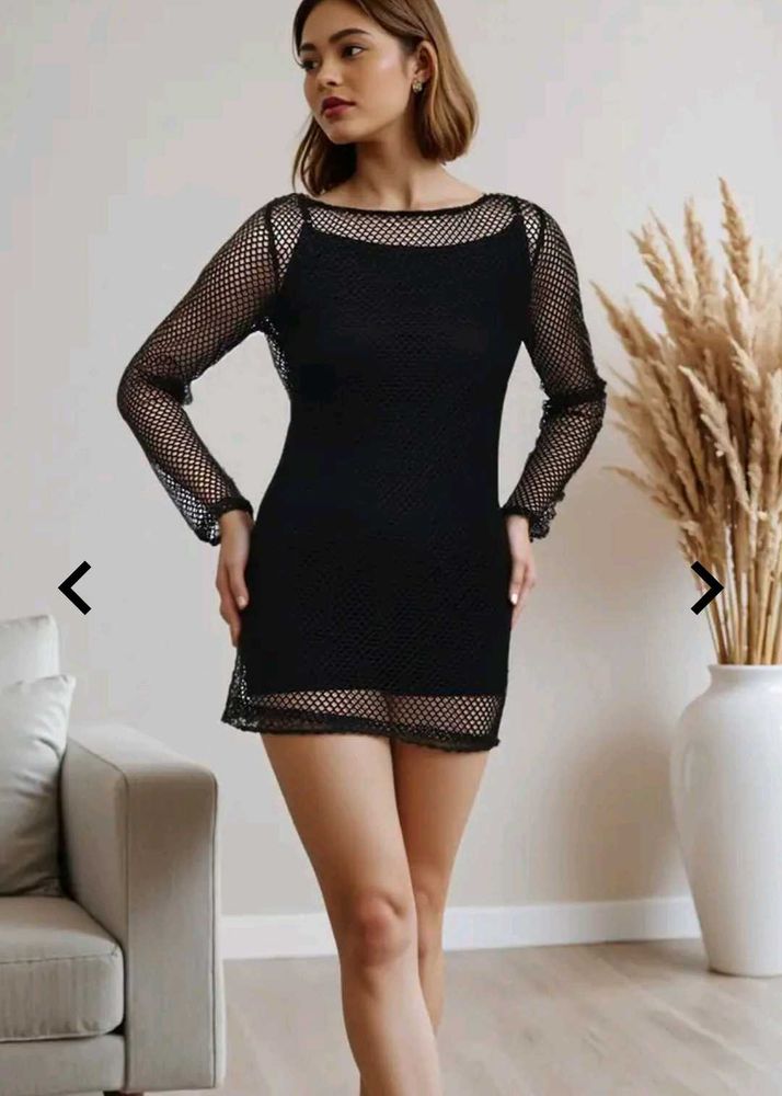 Hot 🔥 Chic Black Mini Mesh Dress for Night or par