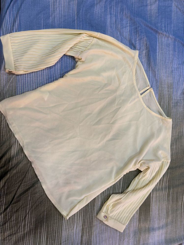 Light Yellow Pleated Sleeve Blouse