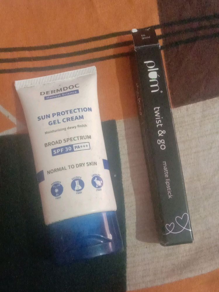 Plum Matte Lipstick And Dermdoc Sunscreen