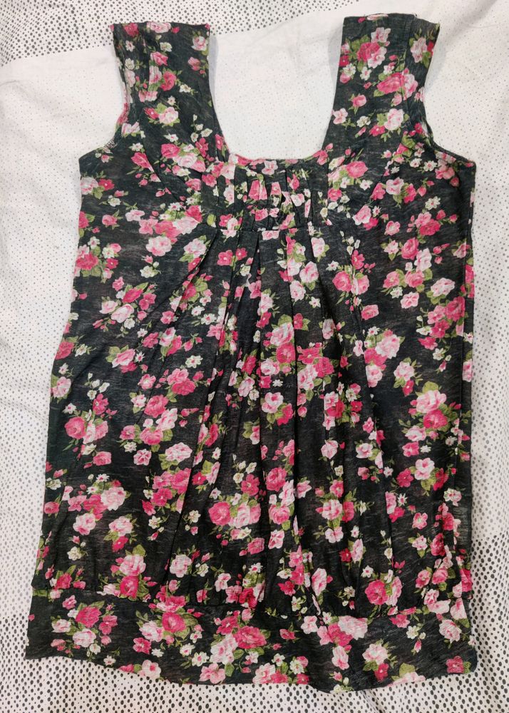 Beautiful Black Top With Flowers
