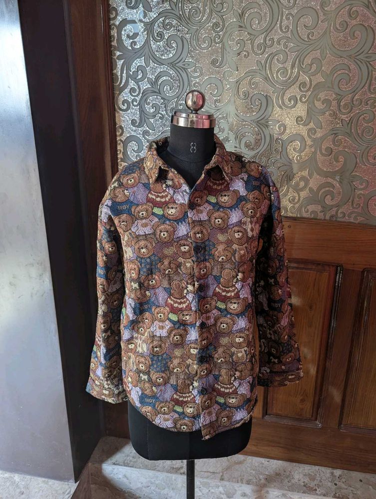 Teddy Bear Print Button-Down Shirt