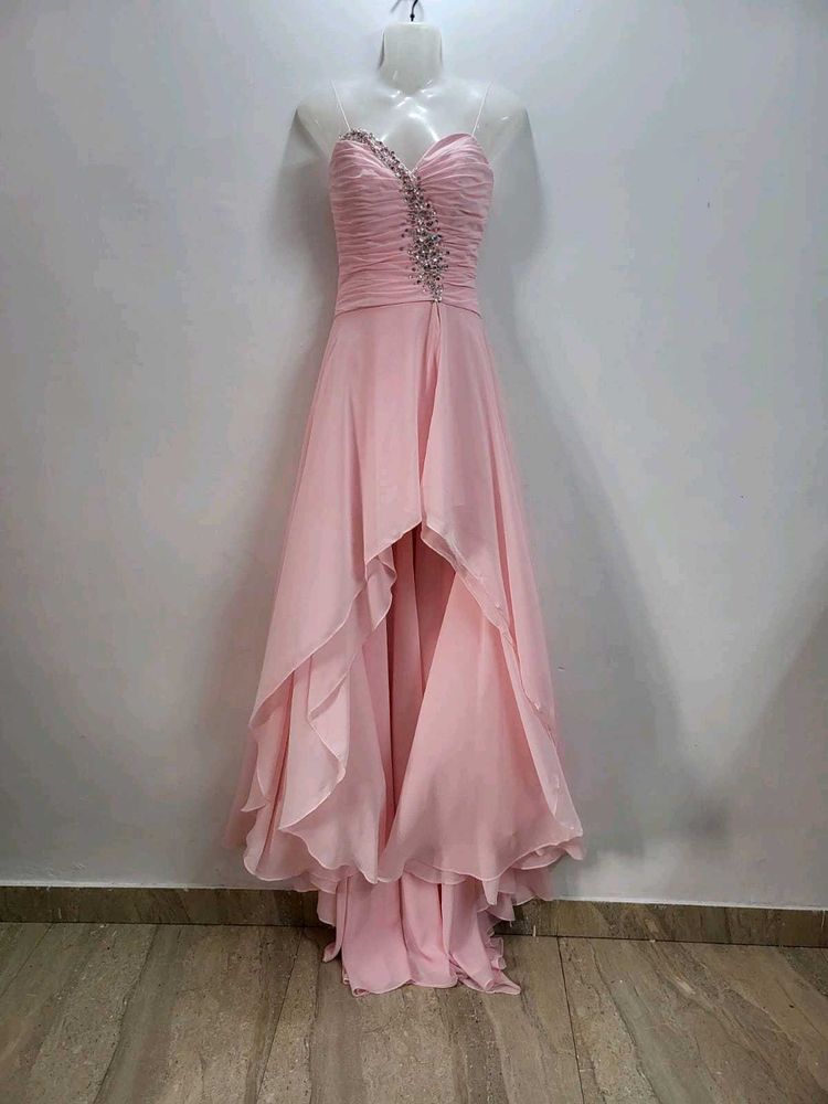 Pink Ruched High-Low Party Dress