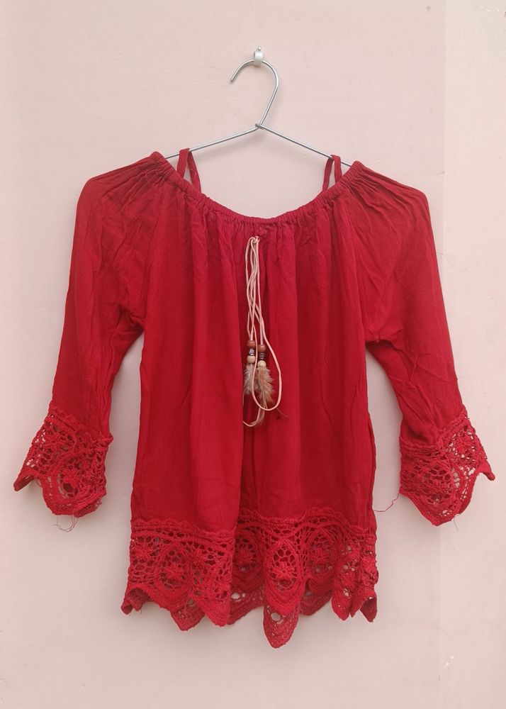 Red cotton top for women