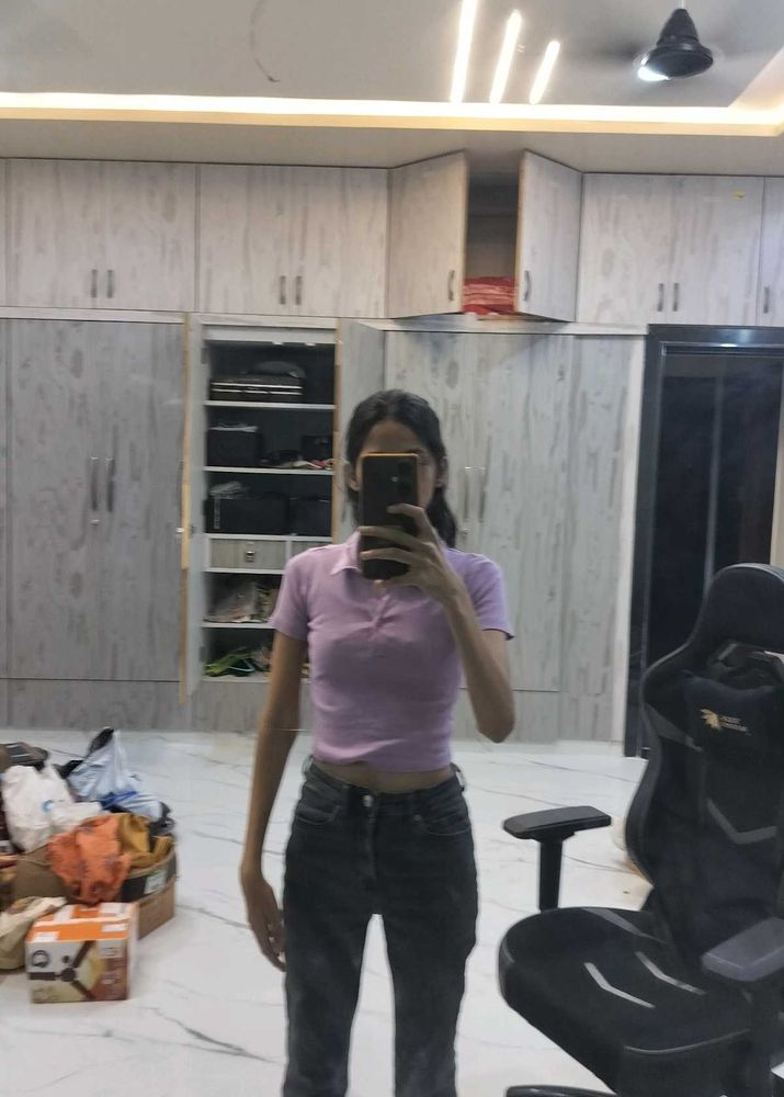 Purple Crop Polo Neck Tshirt