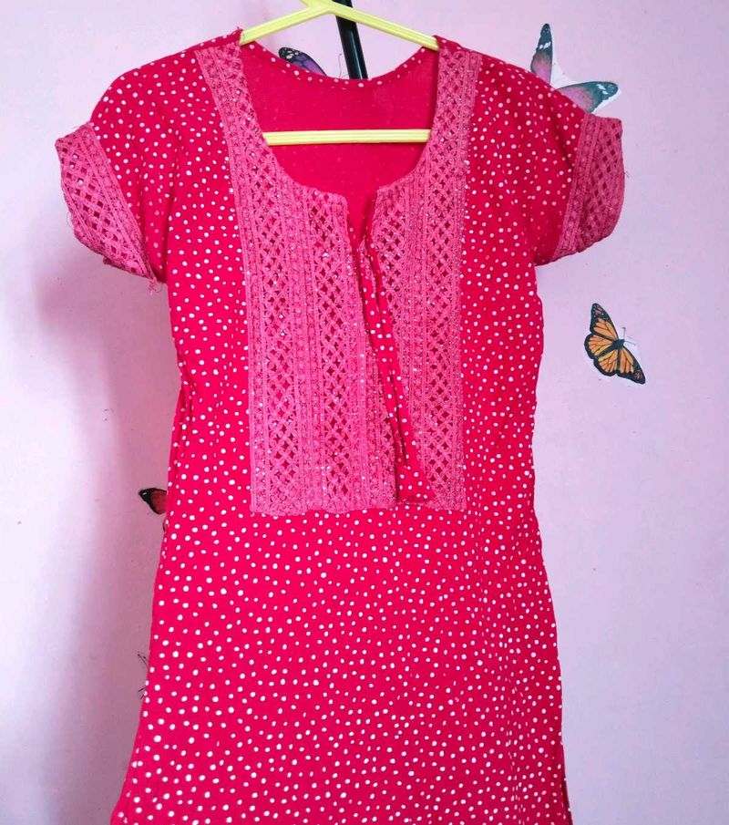 Dark Rose Polka Dot Kurti