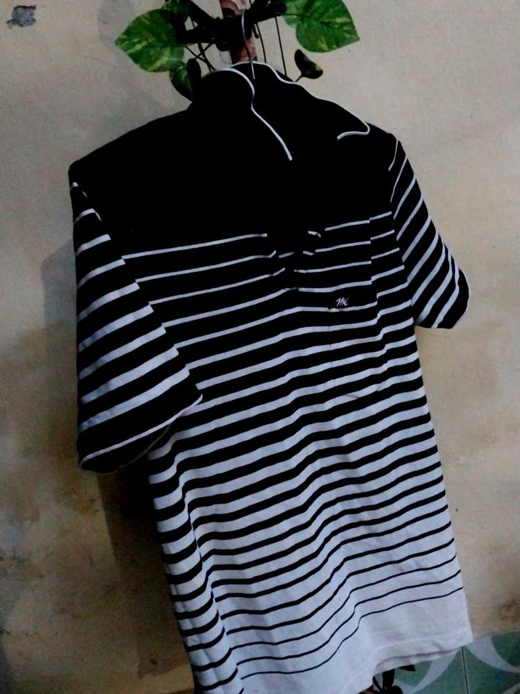 Striped Polo Shirt - Black &amp; White