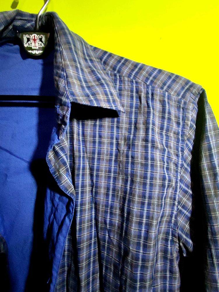 2 Side Wearable Blue Check Shirt Size Medium