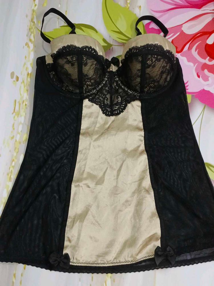 (1127)Black &amp; Beige Lace Lingerie