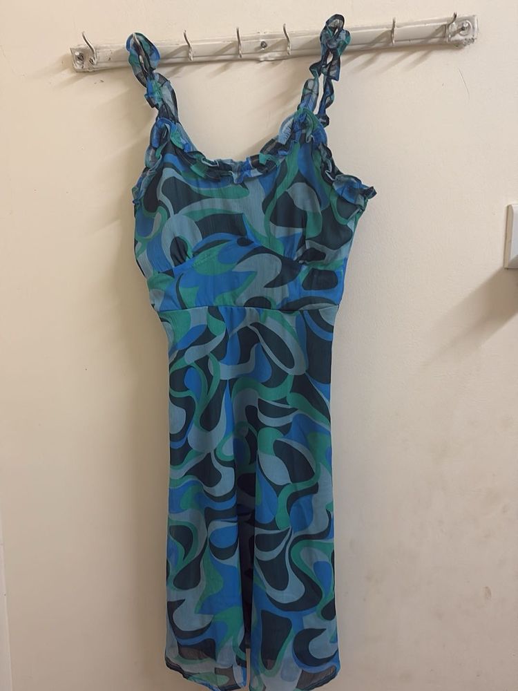 Blue Patterned Midi Dress
