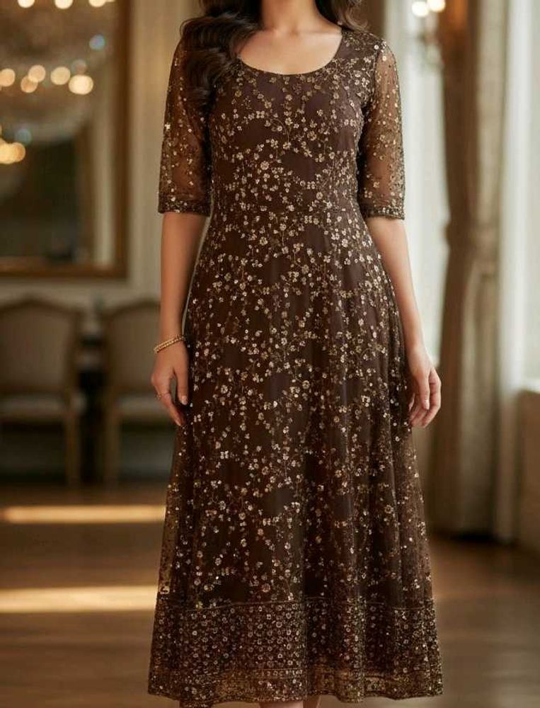 Elegant Brown Floral Dress
