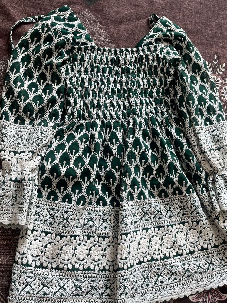 Green Embroidered Peasant Top