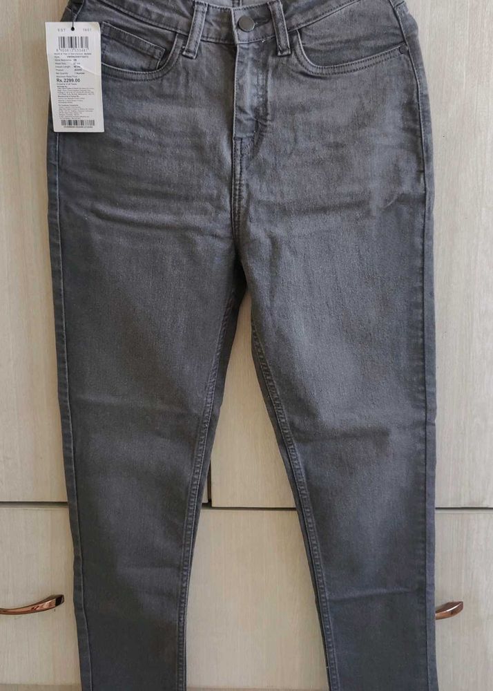 Grey Denim Jeans Woman Slim Fit