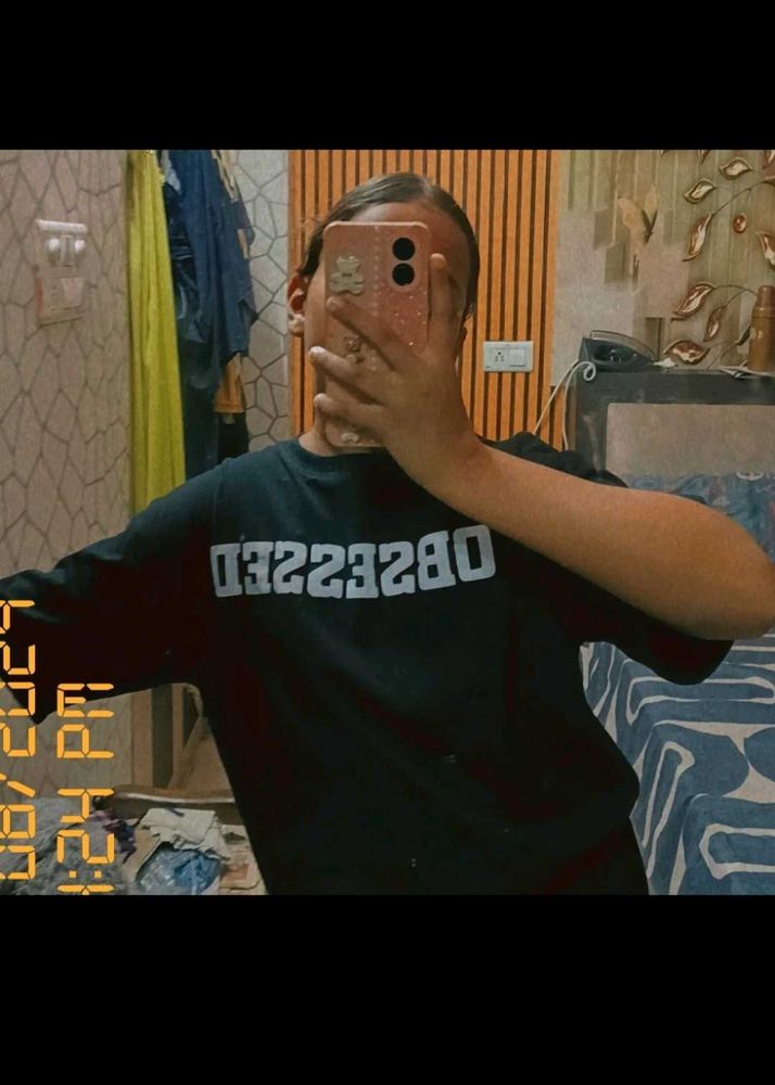 Oversized Obsessed Printed Black Tshirt