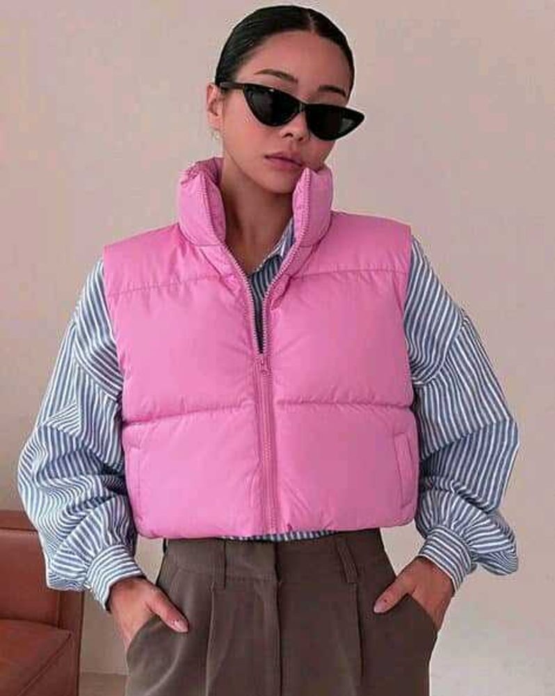 Trendy Pink Puffer Vest, M Size