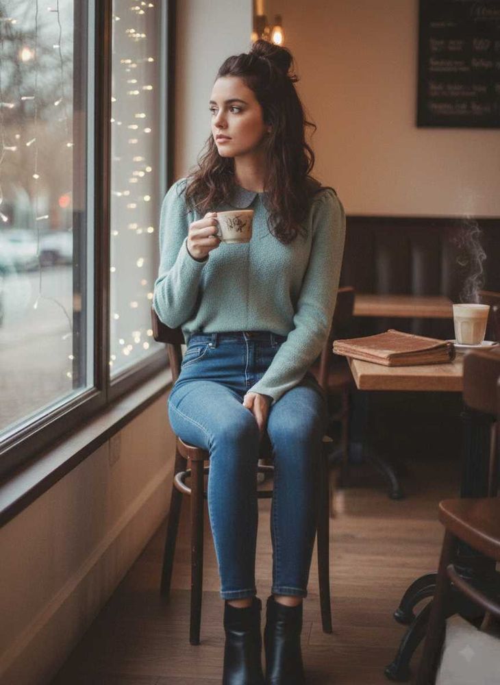 Stylish Sea Green Jeans &amp; Sweater