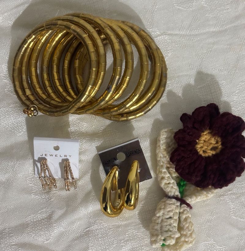 Golden Bangles &amp; Earring Set