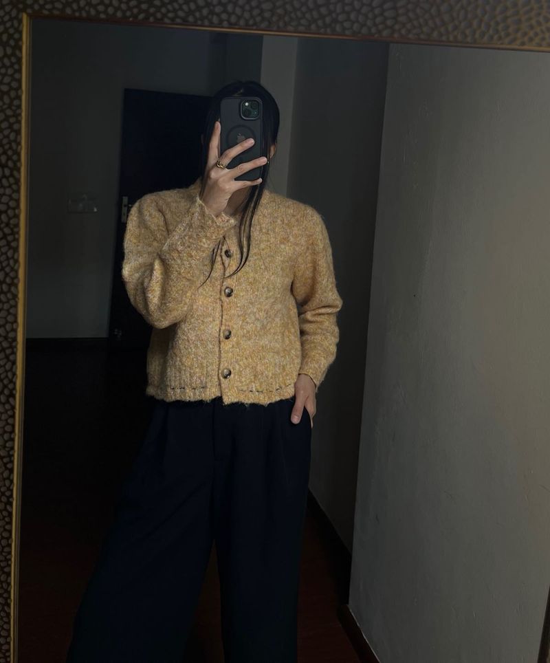 Warm Yellow Round Collar Cardigan