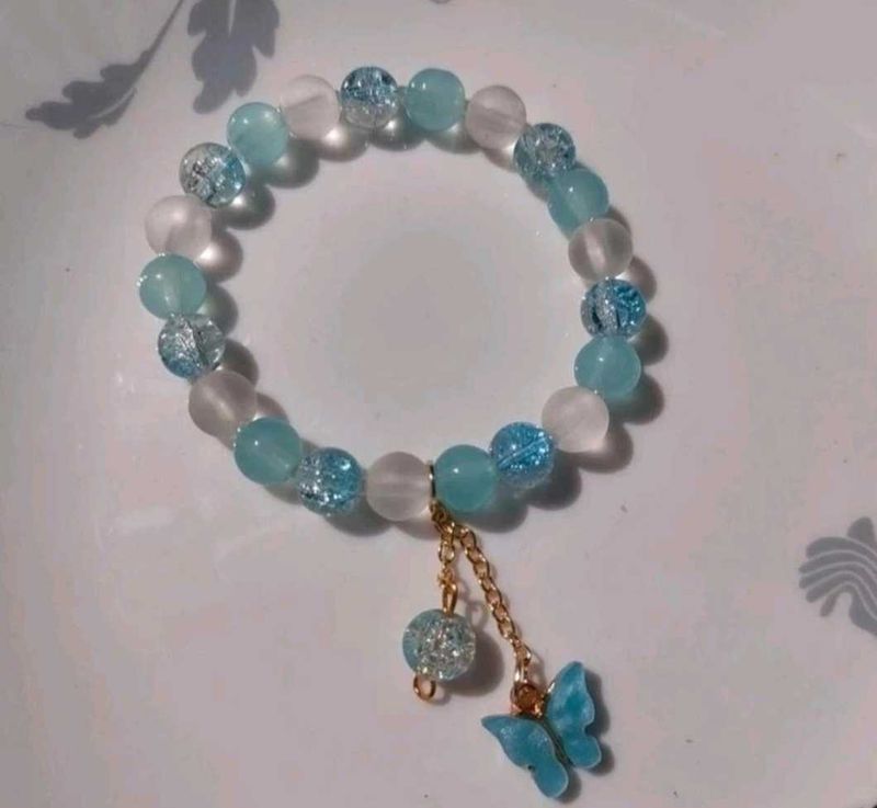 Blue Beaded Butterfly Charm Bracelet