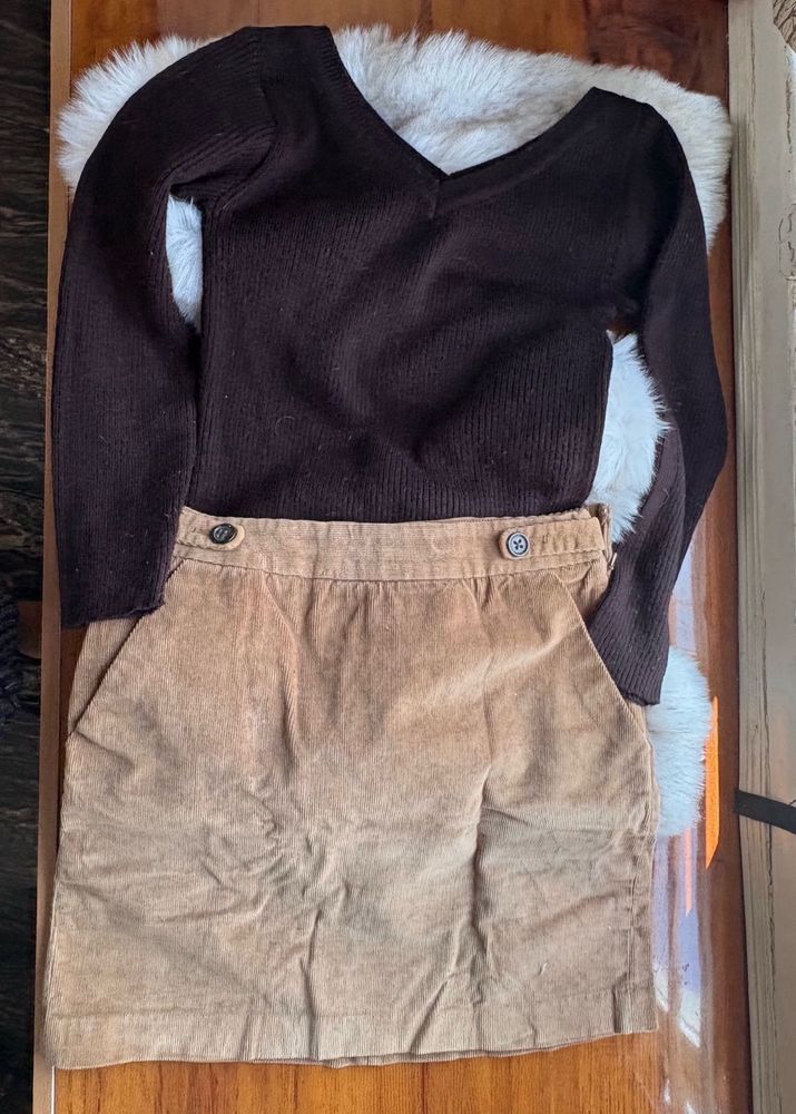 Corduroy Skirt &amp; Knit Top Set