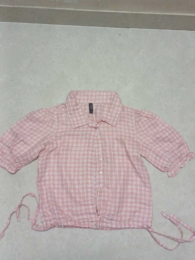 Pink Gingham Tie-Front Top