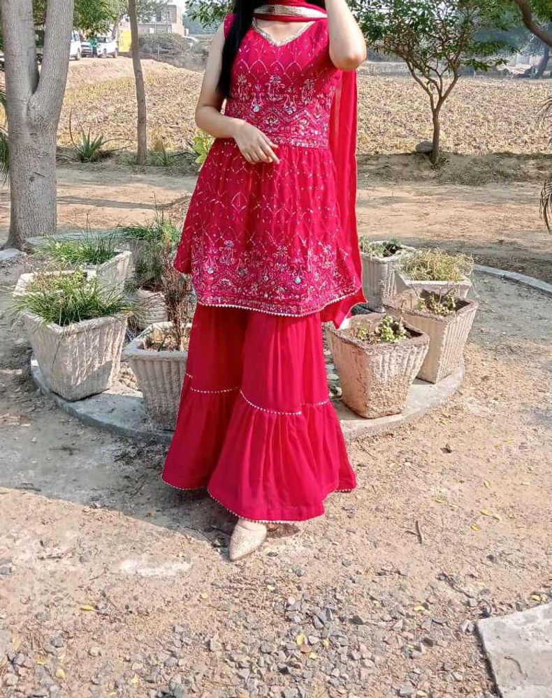 Pink Embroidered Sharara Suit