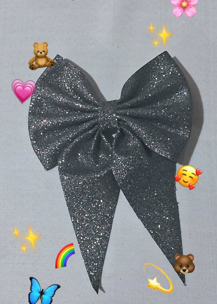 Big Black Glittery Bow Clip