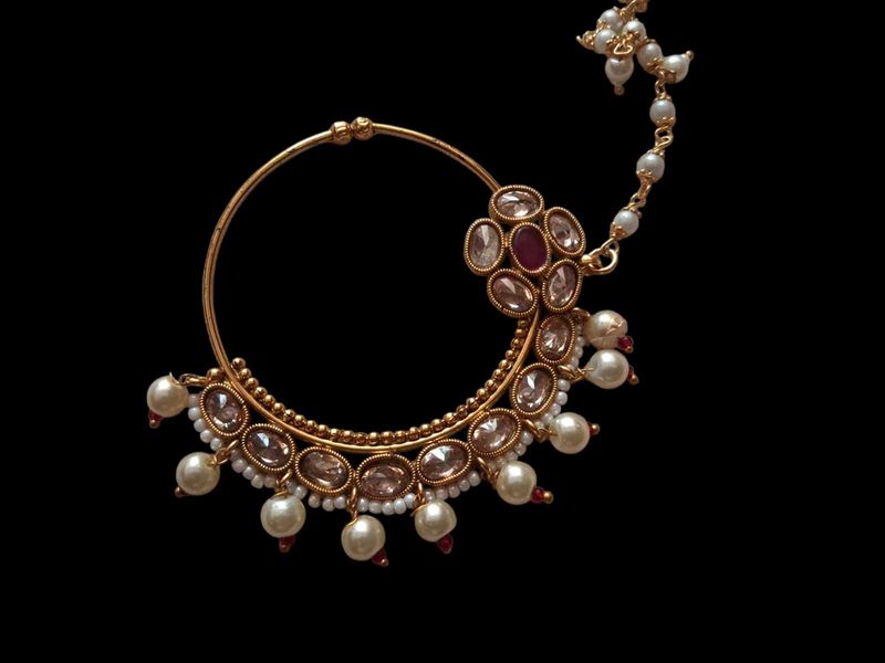 Bridal Nose Pin With Chain Copper Brass Material