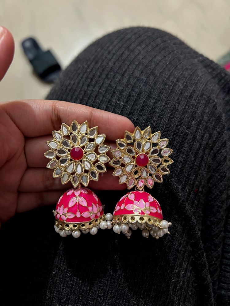 Pink Jhumka Earrings