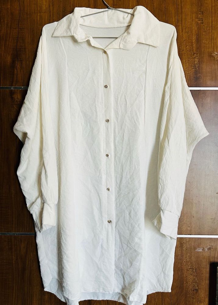 Oversized White Shirt With Diamond Buttons