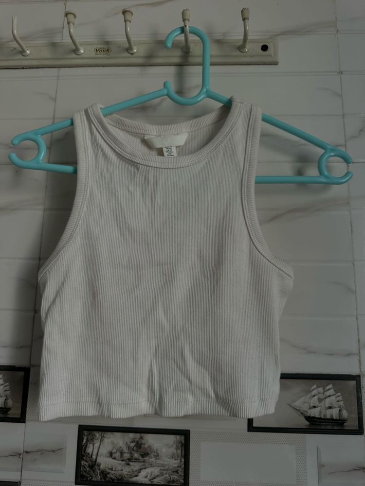 White Ribbed Tank Top And Skirt