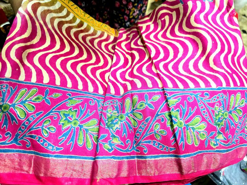 Pink Floral soft silk saree