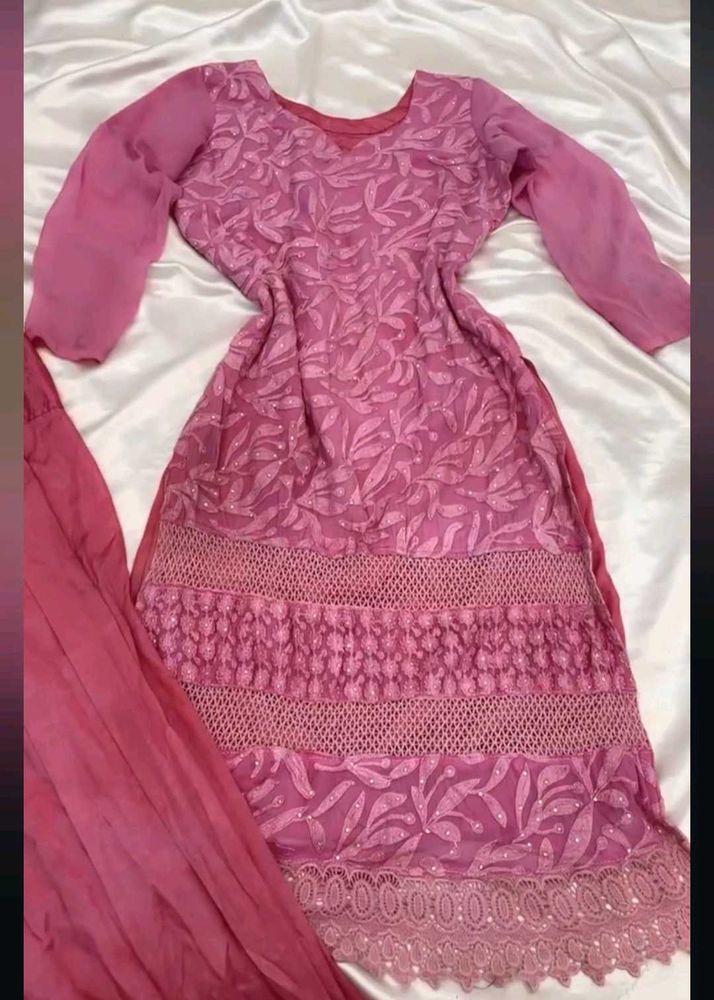 pink kurta set with patiyala style pants size M